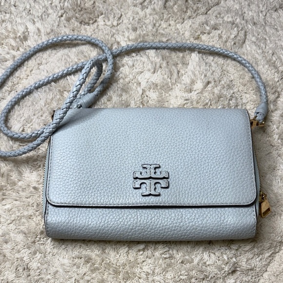 Tory Burch Taylor Flat Wallet Seltzer Blue - Picture 1 of 15